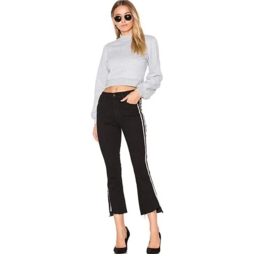 Mother Jeans Insider Crop Step Fray Side Stripe Black Size 29